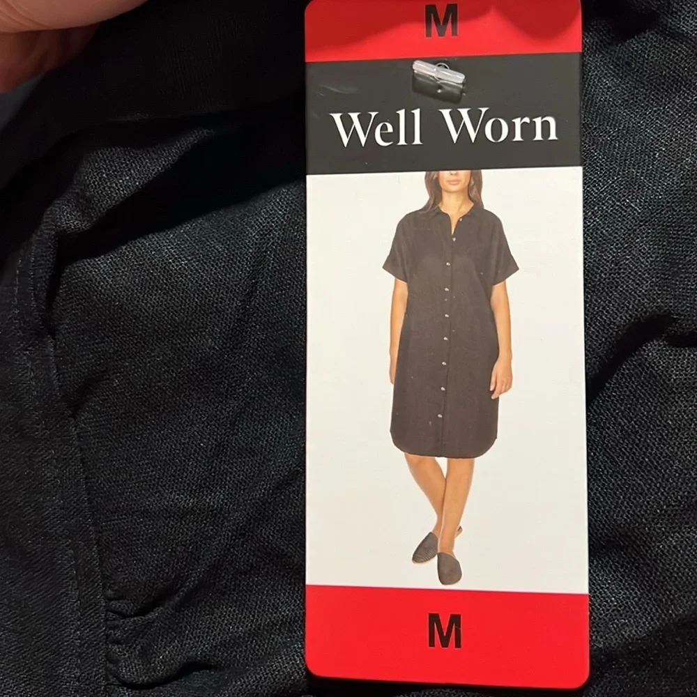 NWT‎ well worn button down shirt black linen dress with pockets